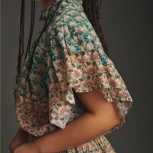 014 Anthropologie Let Me Be High Neck Printed Peasant Blouse NWOT Size XXS - Picture 6 of 14